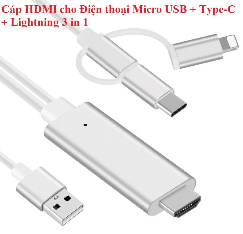 Giảm ₫21,000] Cáp hdmi cho điện thoại micro usb - type c - lightning 3in1 -  tháng 4/2023 - BeeCost