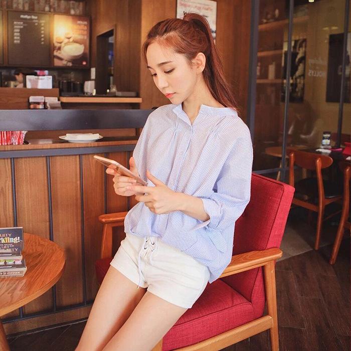 Áo sơ mi kiểu nữ form rộng vạt bầu Kmdeal