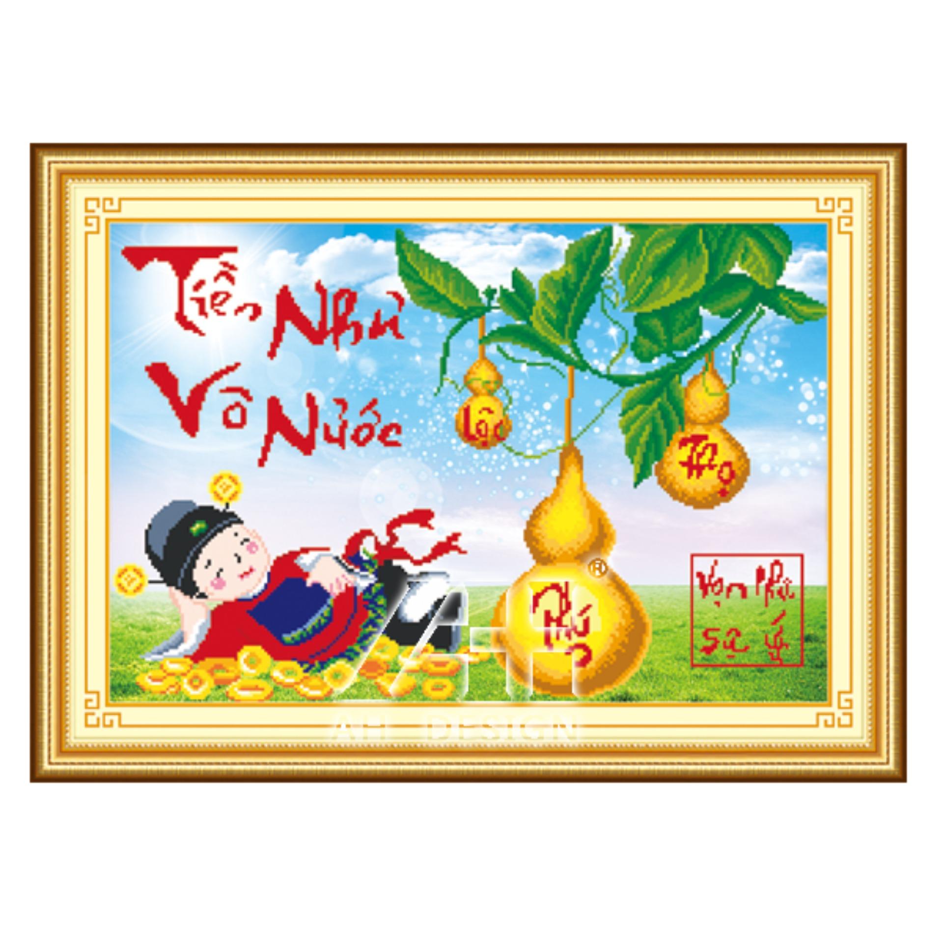 TRANH THÊU CHỮ THẬP TIỀN VÔ NHƯ NƯỚC 53423 (Kích thước: 55X37cm, CHƯA THÊU)