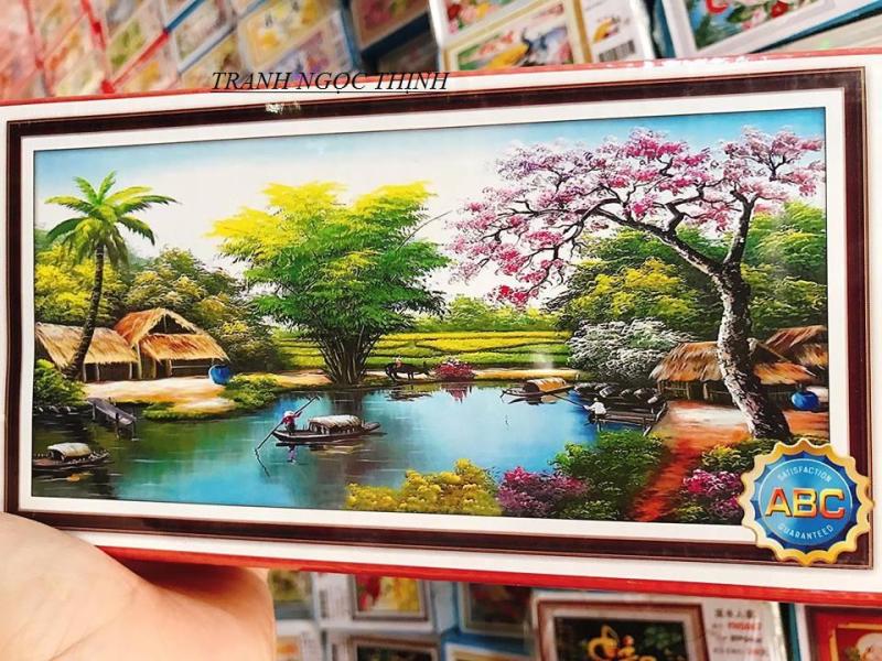 Tranh đính đá cao cấp làng quê việt nam Y8133 Kích thước: 120x65cm- Quốc Thịnh