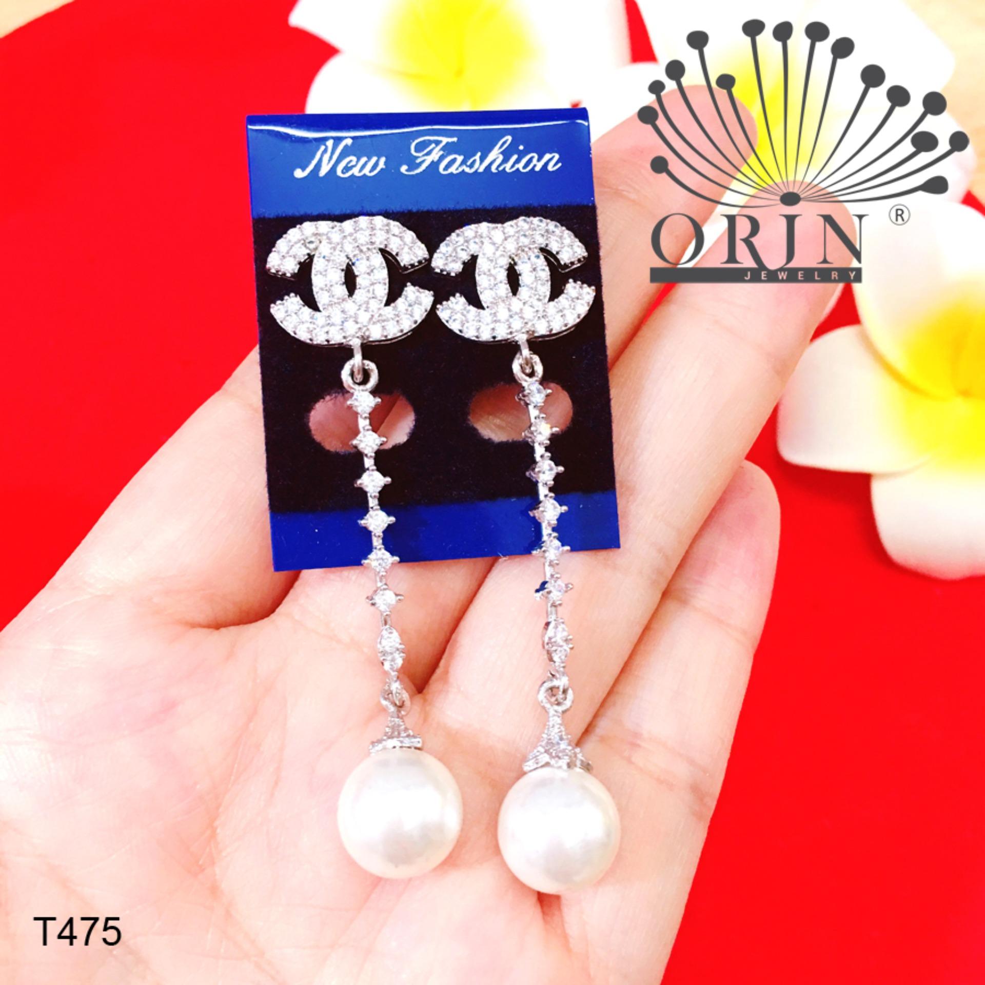 Bông tai tòn ten chữ x châu dài đính đá bền màu thiết kế thời thượng Orin T475