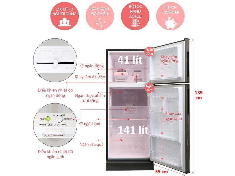 TỦ LẠNH SHARP INVERTER 196 LÍT SJ-X201E-SL