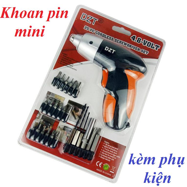 Máy khoan và vặn vít dùng pin mini DZT kèm phụ kiện