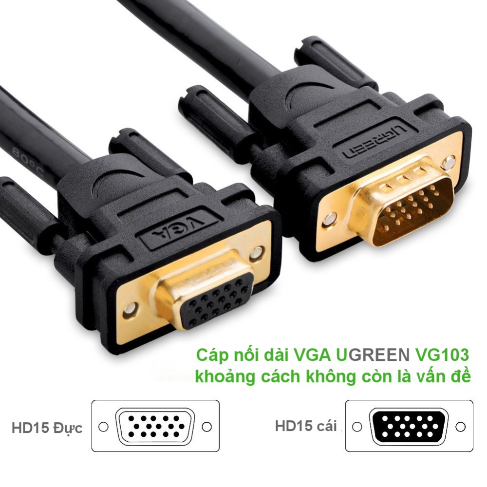 Dây nối dài VGA đực sang cái 3+6 OD8.0MM dài 2-3m UGREEN VG103 Dây nối dài VGA đực sang cái 3+6 OD8.0MM dài 2-3m UGREEN VG103