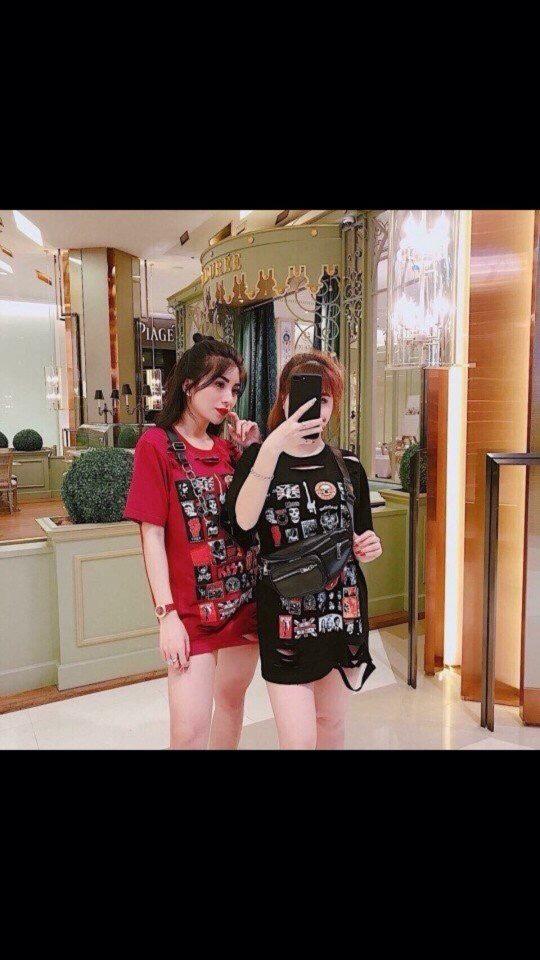 Áo Váy Thun Kiểu Rách Giấu Quần in sticker Yanyan