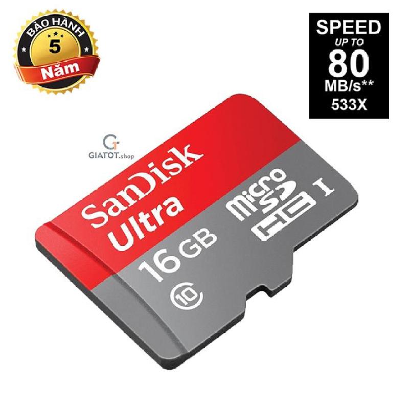 Thẻ nhớ SanDisk Ultra microSDHC Class10 80MB/s 16Gb cao cấp