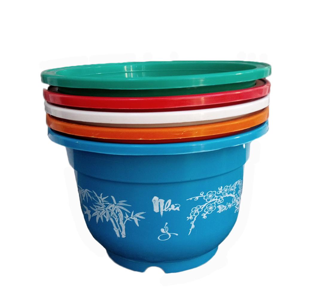 [HCM]Bộ 2 chậu nhựa tròn trồng hoa in bông cát tường 25 x 16cm – nhiều màu