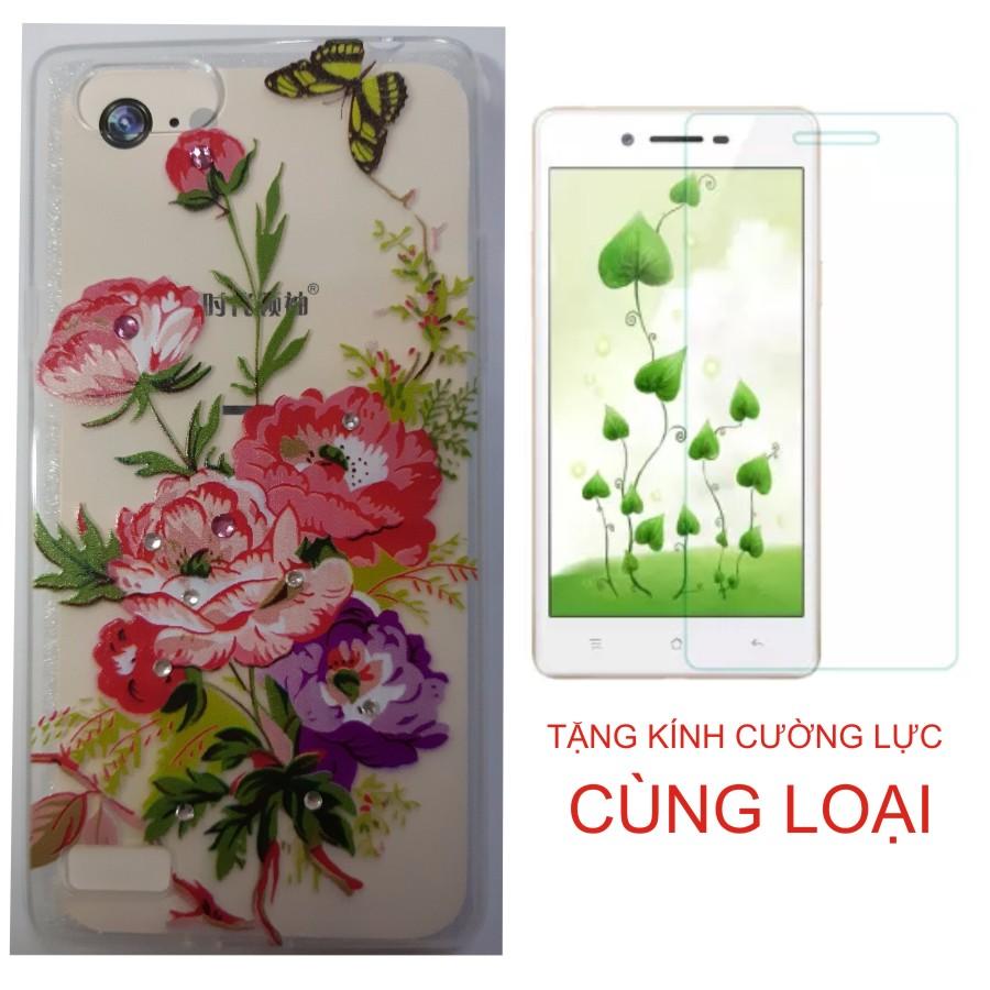Ốp Lưng Oppo Neo 7 Dẻo Silicon kèm hoa văn tặng kính cường lực