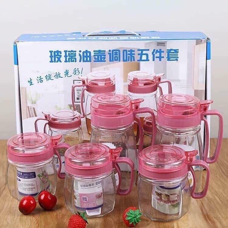 Set 5 hũ thủy tinh có tay cầm xuất nhật