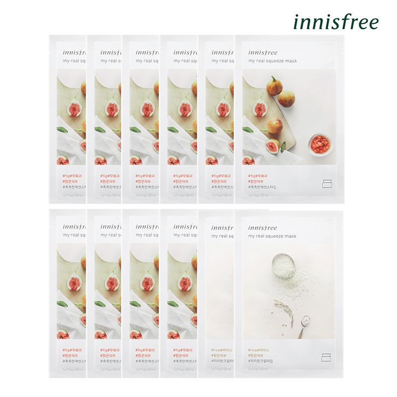 Bộ sản phẩm Mặt nạ giấy thanh lọc và dưỡng trắng da My Real Squeeze Mask - Trái phỉ và Gạo Combo 12 miếng