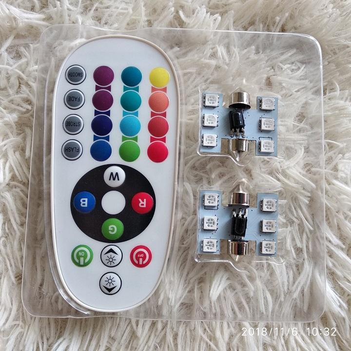 Bộ 2 đèn led trần 31mm ô tô rgb điều khiển màu tùy ý