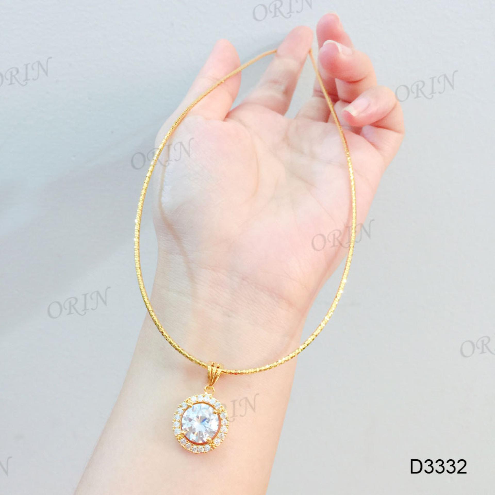 Kiềng đeo cổ nữ dạng kiềng dẻo mặt đá tròn viền đá cao cấp Orin D3332 đẳng cấp - Long Tien