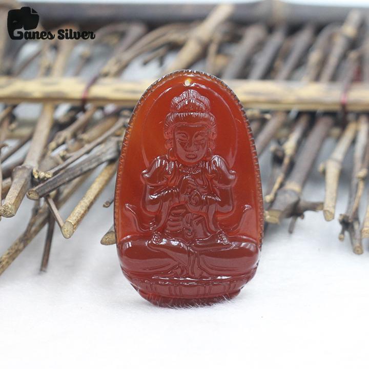 Mặt Dây Chuyền Phật Như Lai Đại Nhật Chất Liệu Đá Mã Não Đỏ Cao Cấp - Ganes Silver
