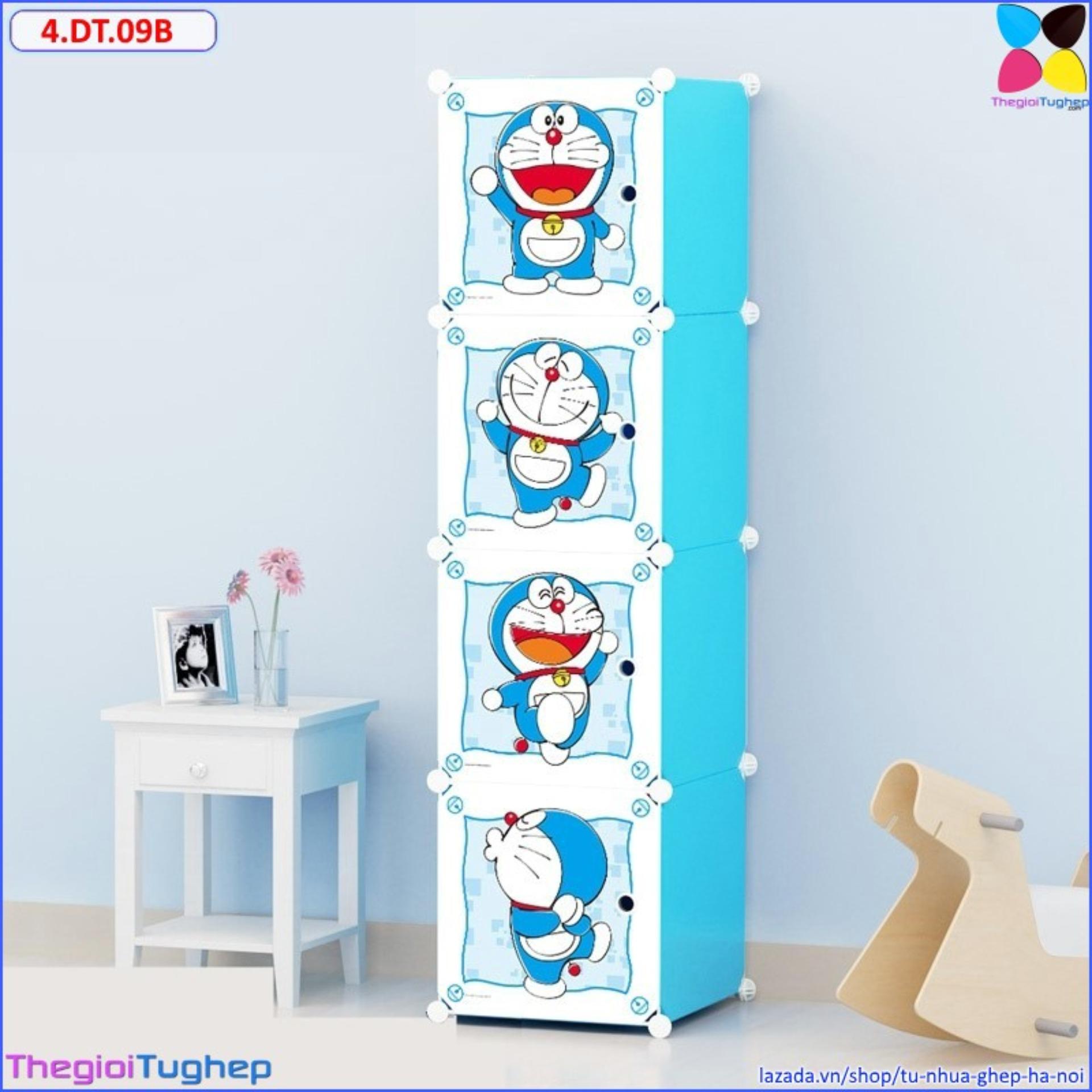 Tủ nhựa lắp ghép 4 ô, cánh đô rê mon -4.dt.09b