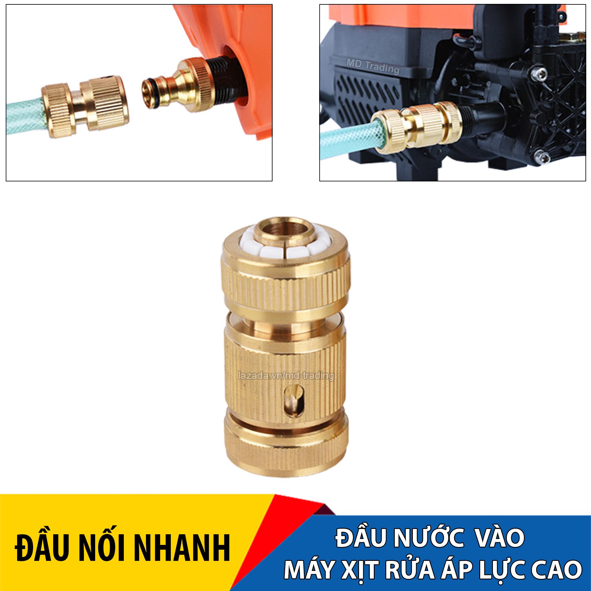 Khớp nối nhanh dây cấp nước đầu vào máy xịt rửa áp lực cao, tháo lắp dây cấp nước vô cùng nhanh, phụ kiện nối nhanh đầu vào máy rửa xe áp lực cao, khớp nối bằng đồng chắc chắn, phù hợp với đa số máy phun xịt rửa