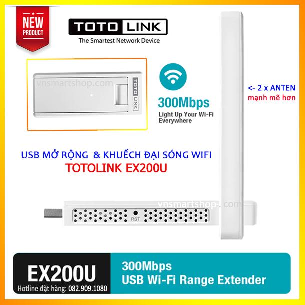 TOTOLINK EX200U - USB MỞ RỘNG WIFI EXTENDER, KHUẾCH ĐẠI KÍCH SÓNG WIFI 300Mbps (trắng) với 2 anten hút phát wifi cực khoẻ