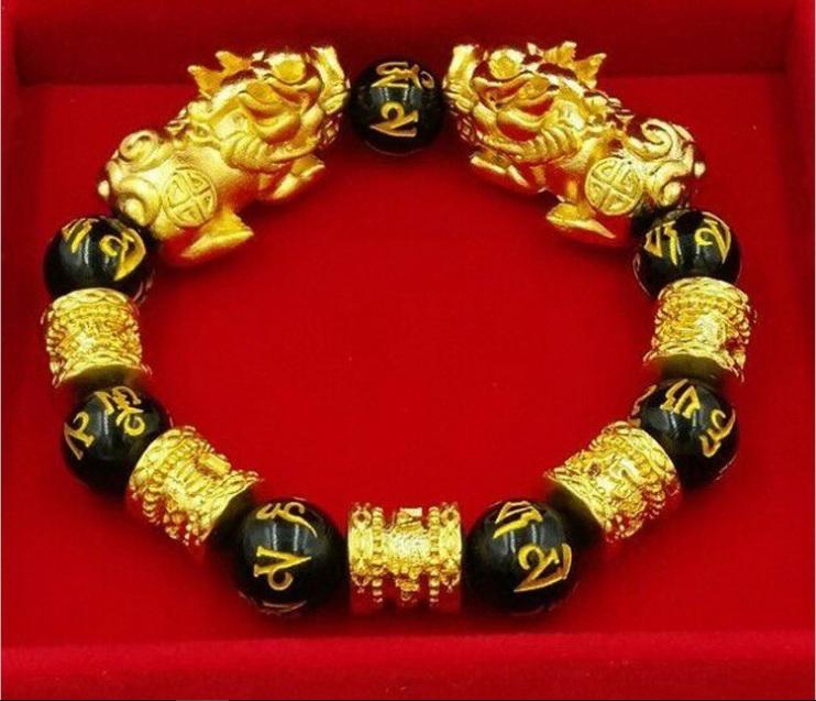 Vòng Tay Tỳ Hưu Vàng Phong Thủy 24k kết hợp hột kim tiền đá tự nhiên ML0097