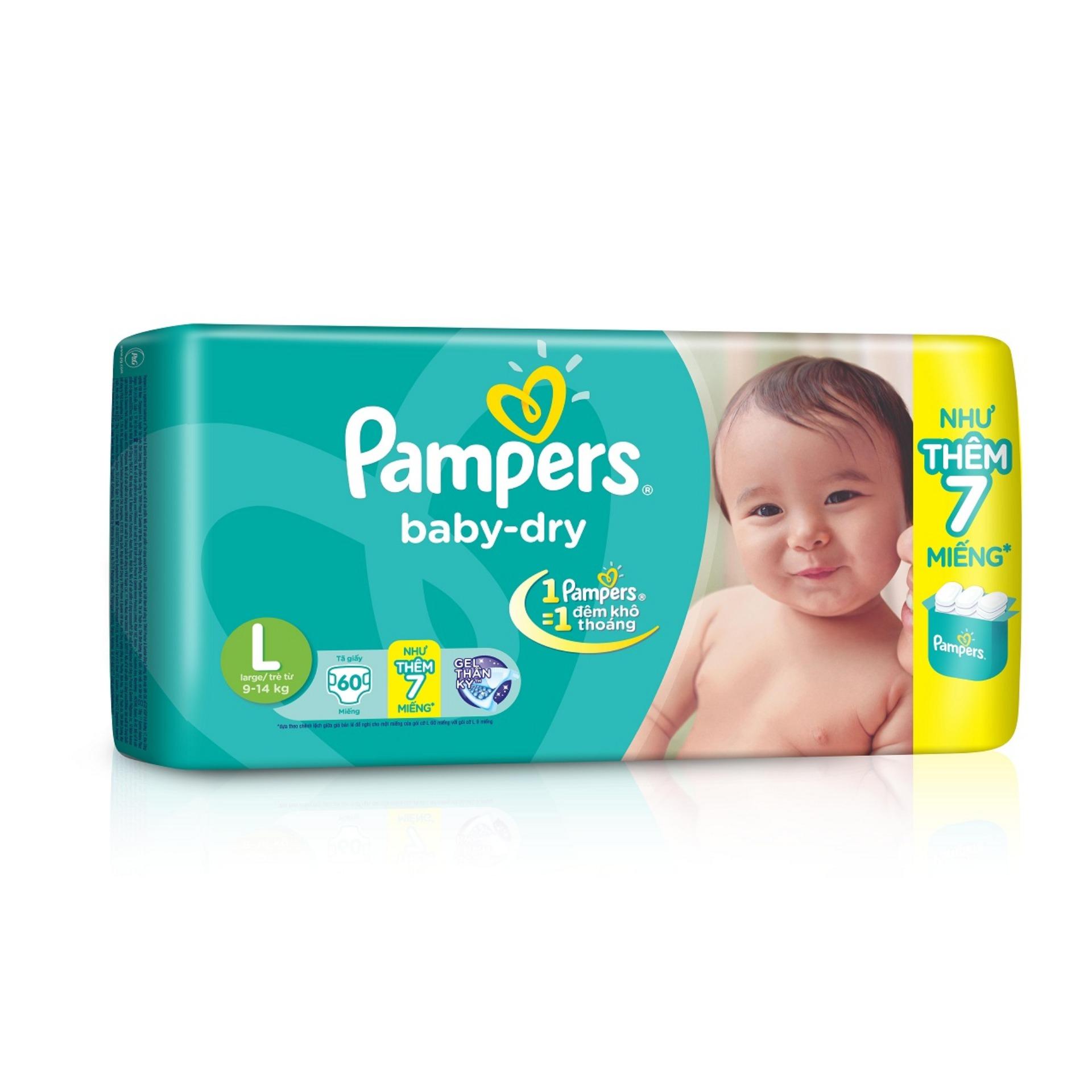Combo 2 gói Tã dán Pampers baby dry size L60 miếng