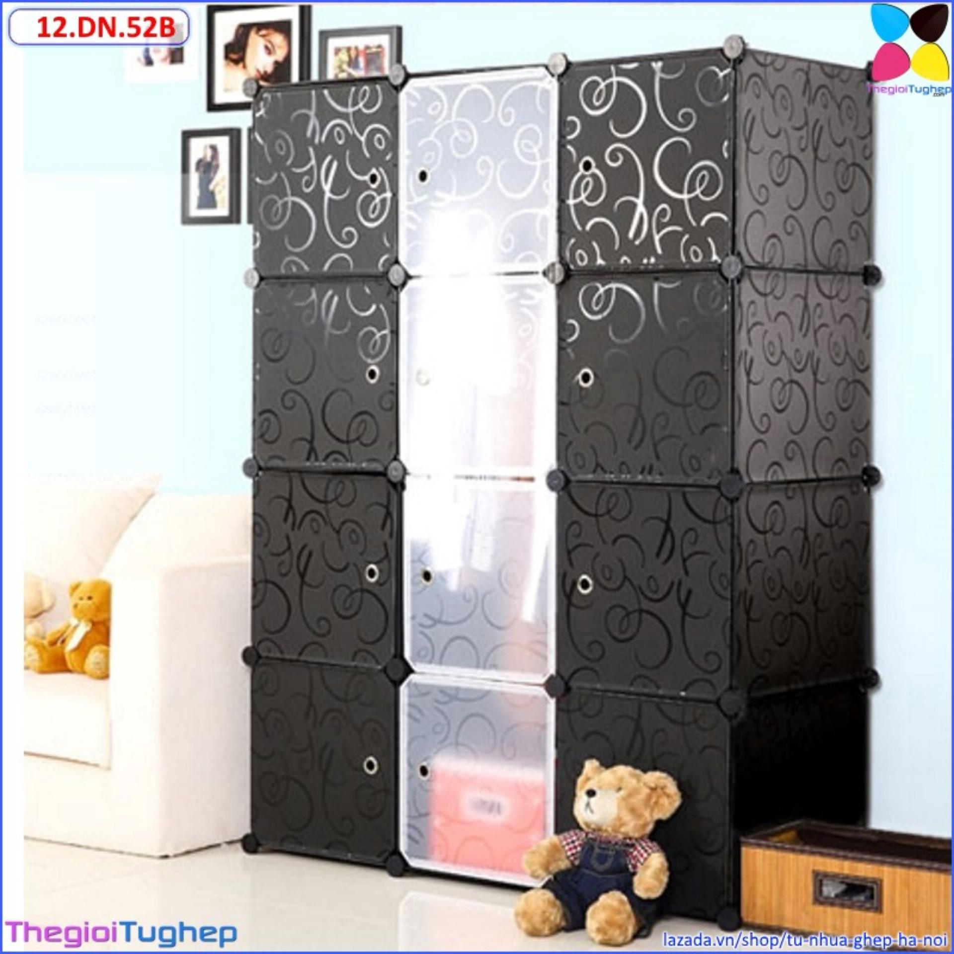 Tủ ghép đa năng 12 ô, cánh đen- trong -12.dn.52b