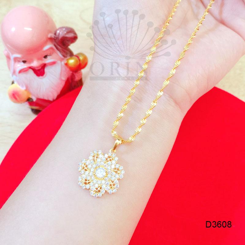 Dây chuyền mạ vàng 24k dạng xoắn mạ vàng mặt hoa 7 cánh đính đá cao cấp Orin D3608 - Long Tien