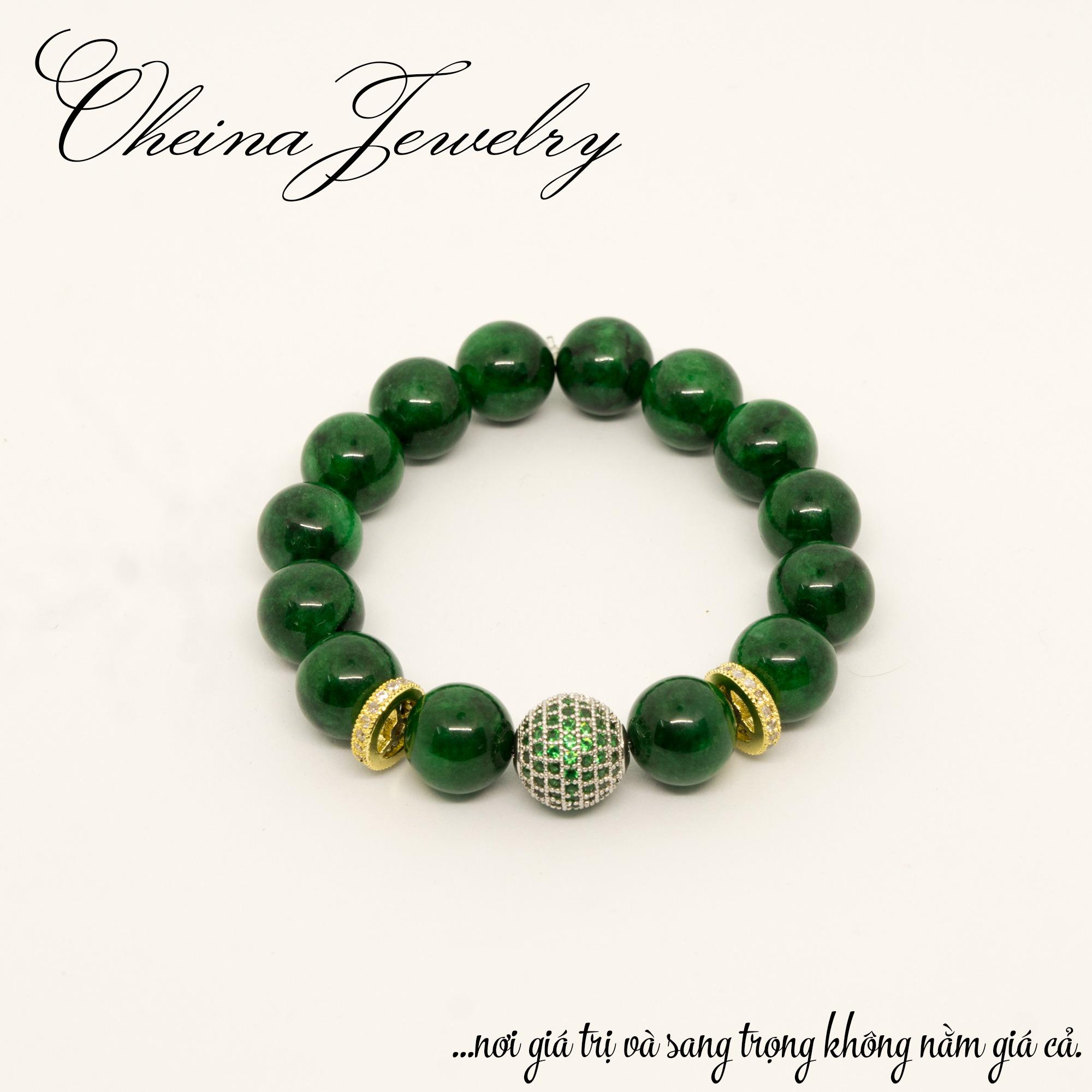 Vòng tay phong thủy Cẩm Thạch phối Charm Bạc 925 cao cấp 8ly .