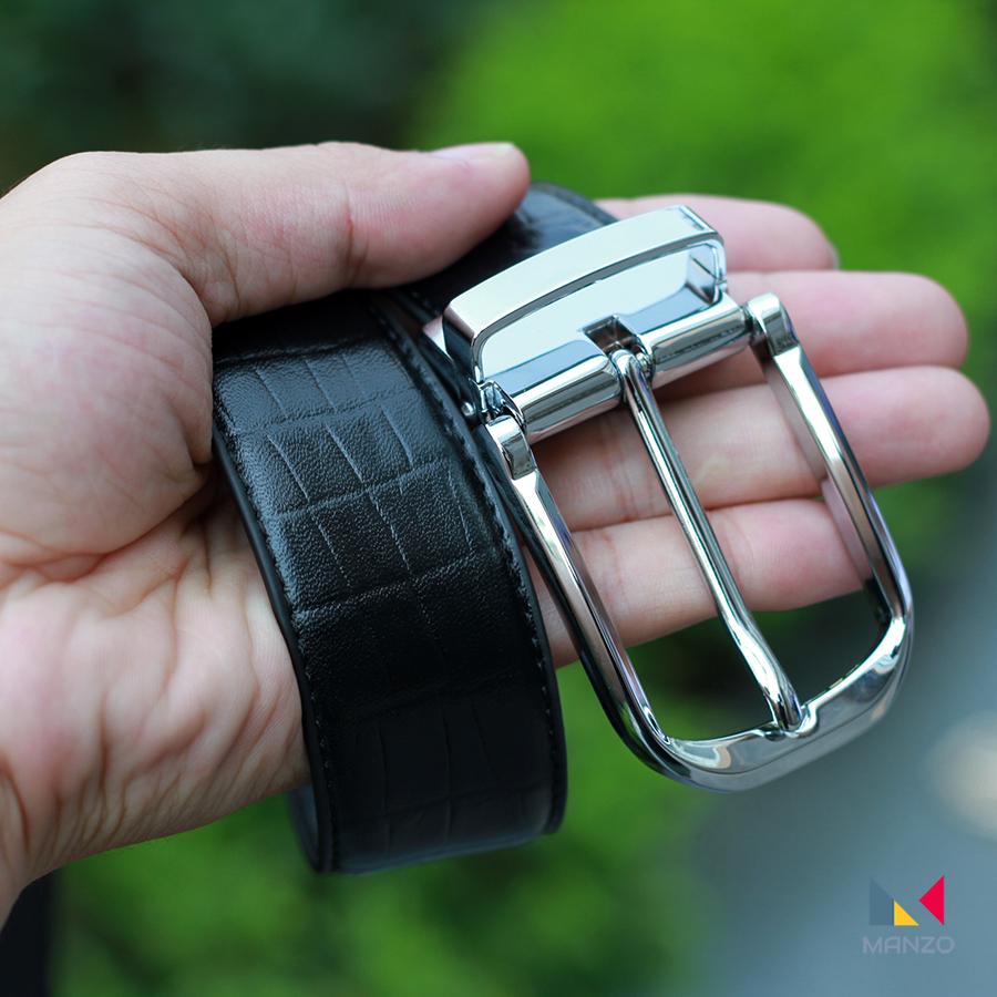 Thắt lưng nam, dây nịt nam DA BÒ THẬT 100% dập vân da cá sấu Manzo 307, Tặng đinh đục lỗ tiện lợi [HÌNH THẬT - VIDEO THẬT]