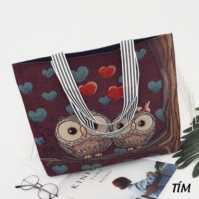Túi tote thổ cẩm thêu hình bé cú thời trang - parisa.vn
