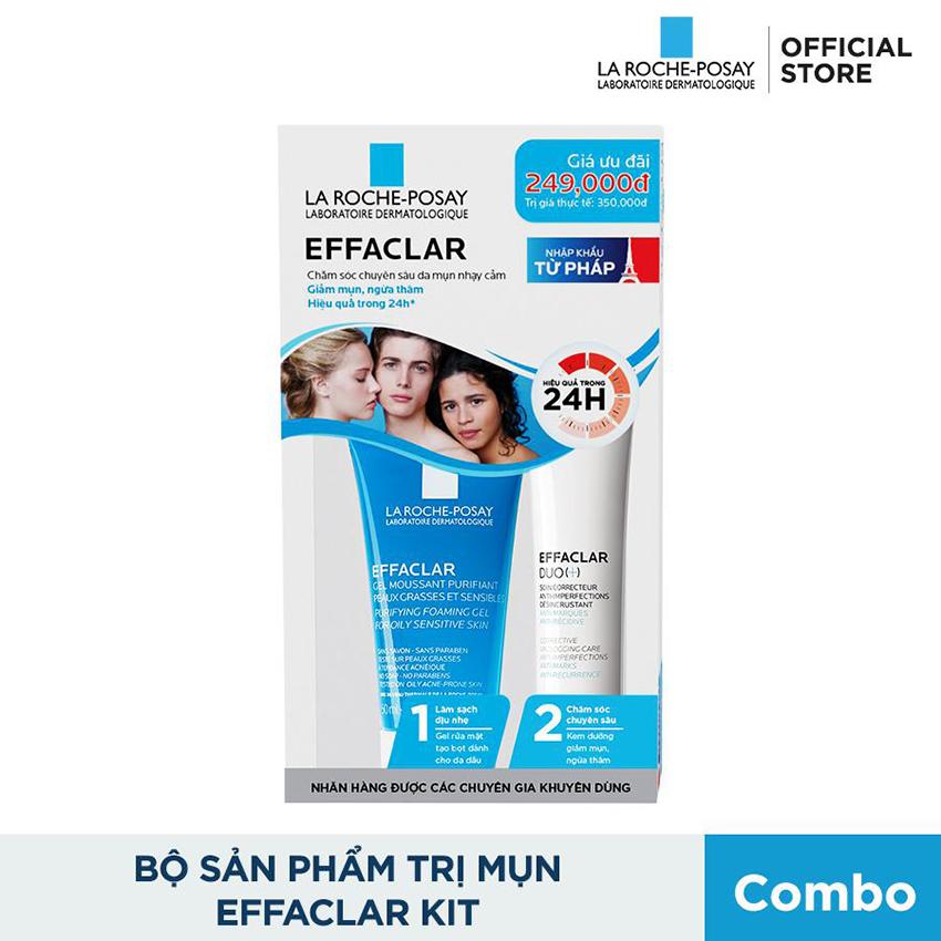 Bộ chăm sóc chuyên sâu cho da mụn nhạy cảm, giảm mụn ngừa thâm hiệu quả trong 24h La Roche Posay Effaclar Kit