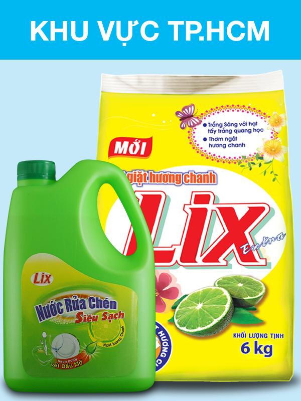 Bột giặt lix extra hương chanh gói 6kg khuyến mãi nước rửa chén 1,5kg