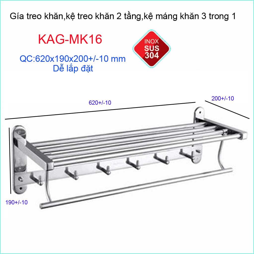 Giá treo khăn inox roto máng khăn inox 3 in 1 kag-mk16