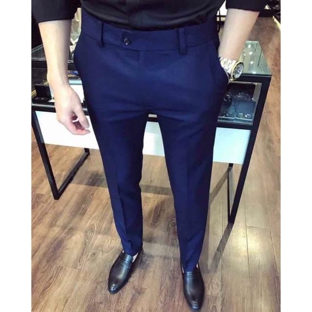 Quần âu nam xanh coban (Tím Xanh) dáng ôm, quần tây nam vải không nhăn không bai