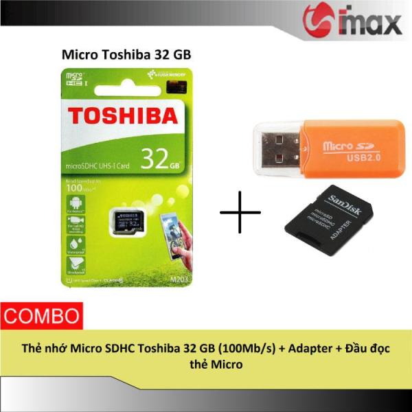 Thẻ nhớ Micro SDHC Toshiba 32 GB (100Mb/s) + Adapter + Đầu đọc thẻ Micro
