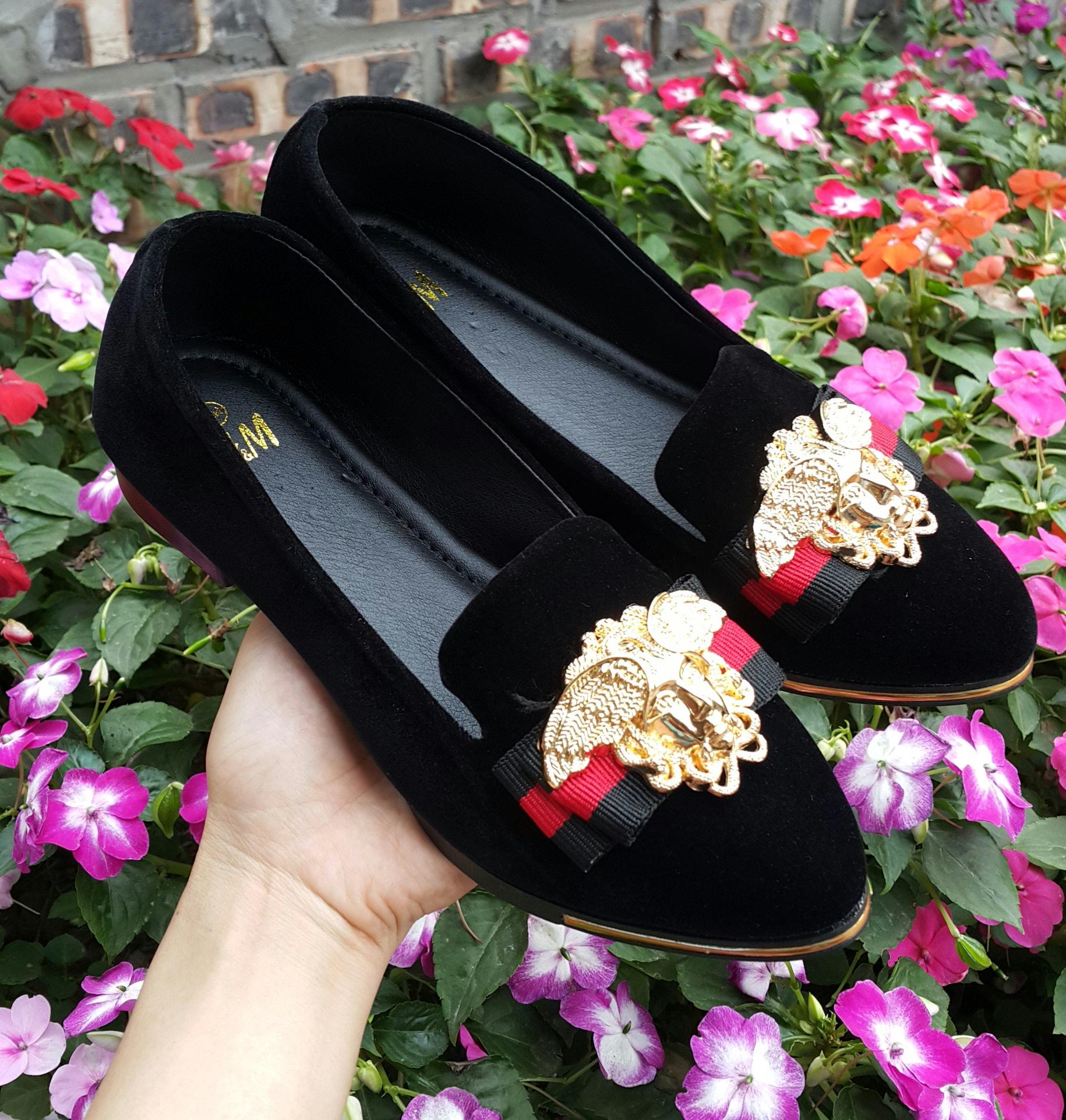 Giày bệt nữ nhung đen