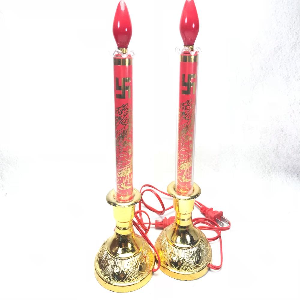 Đèn bàn thờ hình nến hoa văn rồng đỏ cực đẹp - Điện Việt