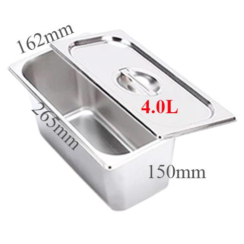 (inox dày) Khay inox có nắp đựng kem trái cây topping GN 1/4x150mm