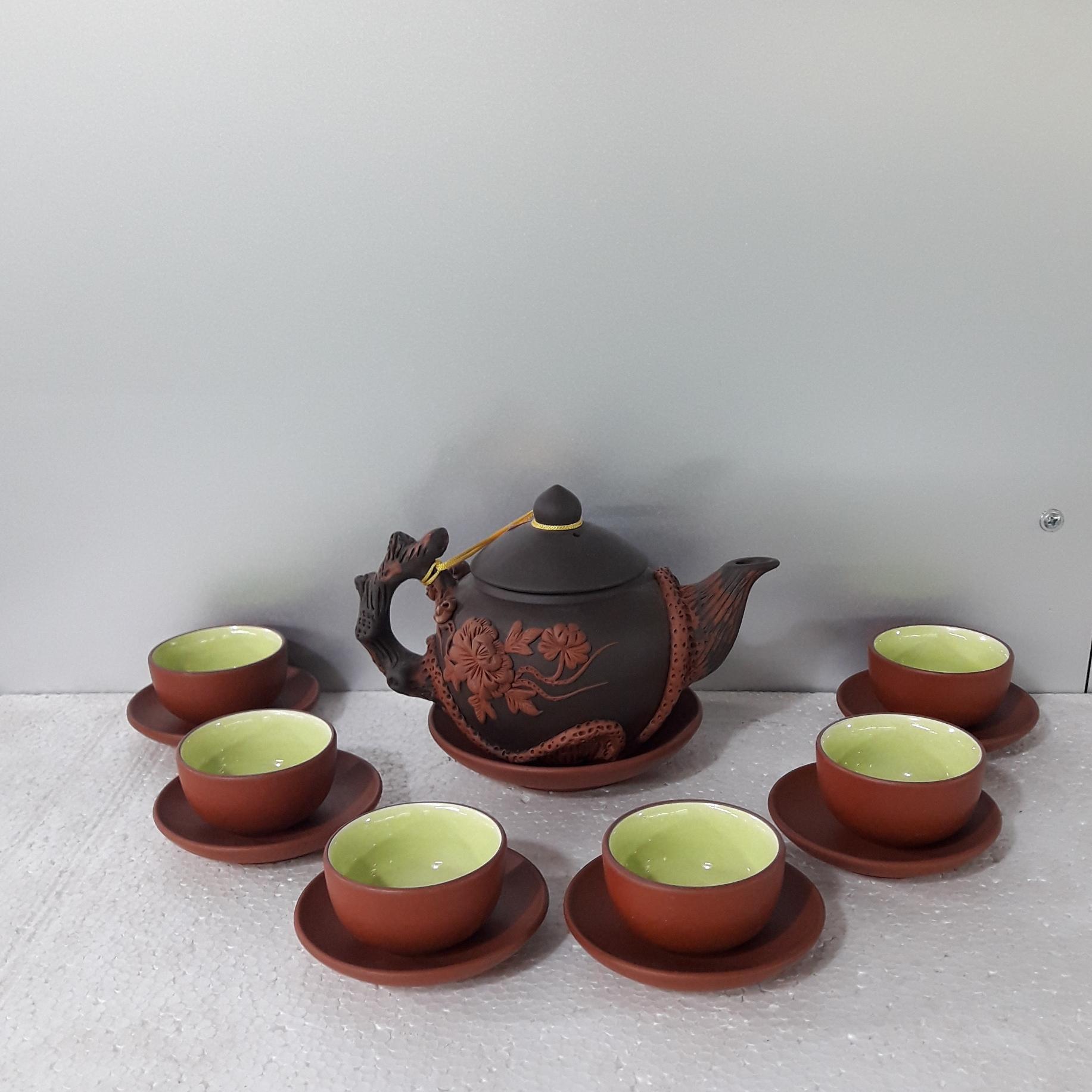 BỘ ẤM CHÉN TỬ SA BÁT TRÀNG HOA PHÙ DUNG TÁCH LÓT