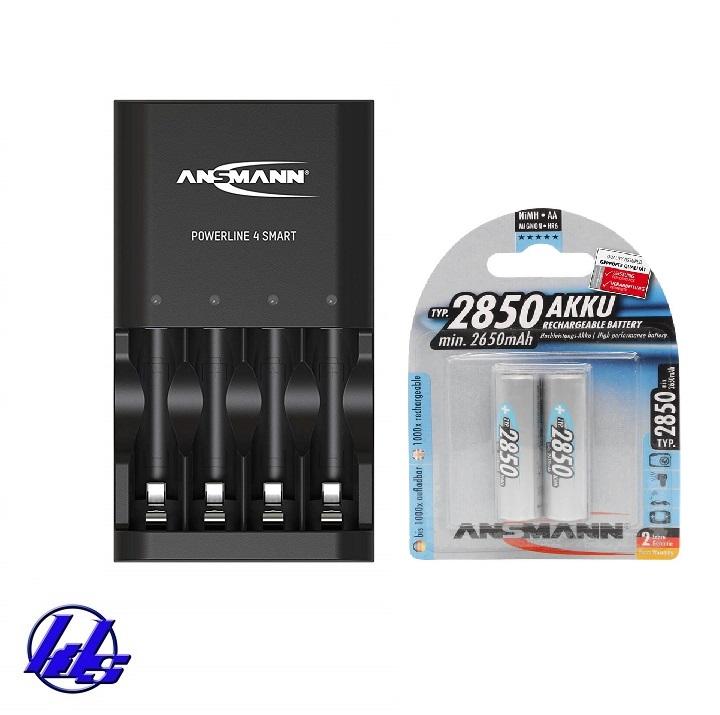 Combo bộ sạc nhanh, tự ngắt Ansmann Power 4 Smart kèm 2 pin sạc AA 2850mAh