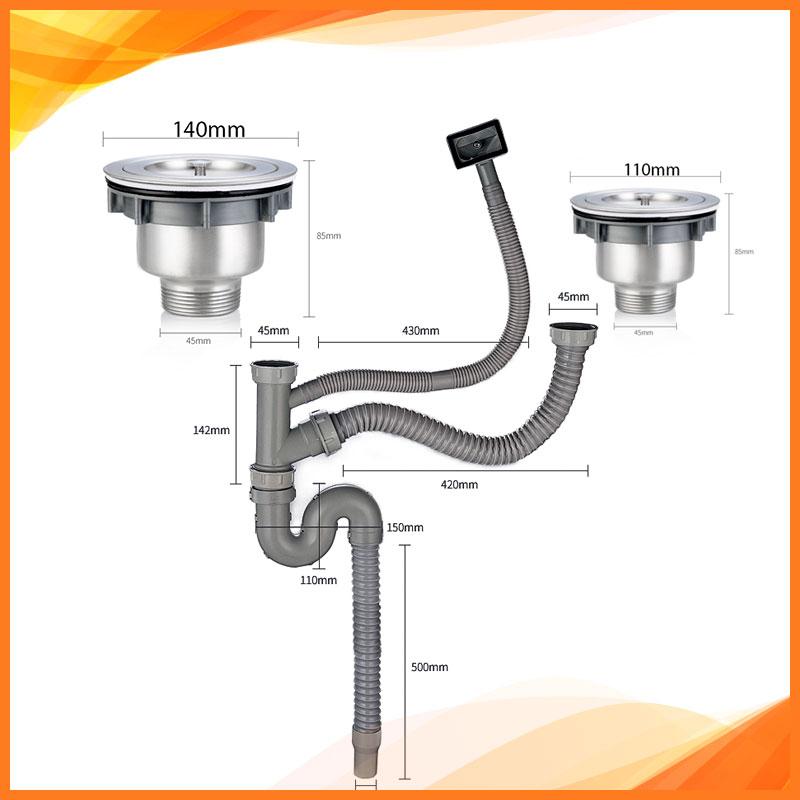 BỘ XI PHÔNG, ỐNG XẢ CHẬU RỬA BÁT 2 NGĂN 9209 (1 hố 11cm, 1 hố 14cm)