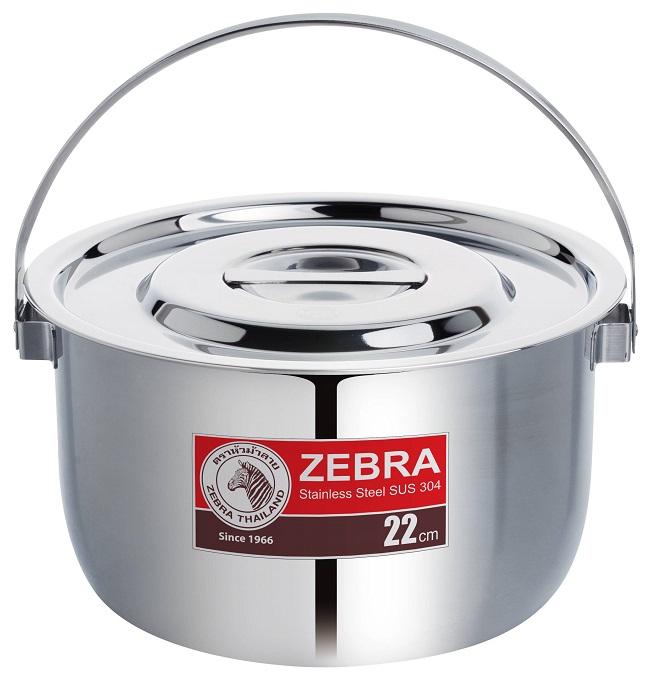 Nồi inox 304 22cm zebra indian thái lan có quai xách, 1 đáy- gọn gàng, đa năng-170044