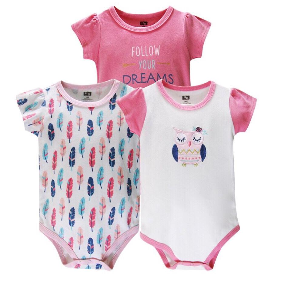 Set 3 Body Suit Cộc Tay Xuất Dư Xịn Cho Bé Gái 0-24 Tháng