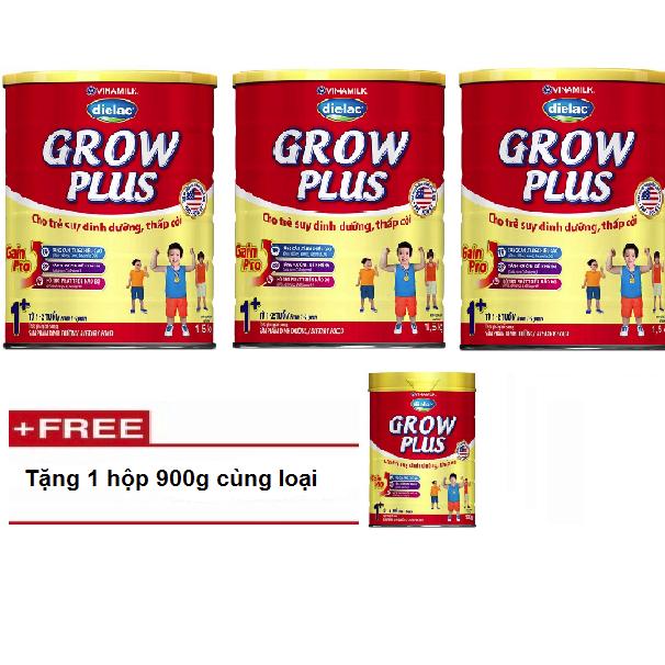 Bộ 3 hộp sữa bột vinamilk dielac grow plus 1+ 1.5kg tặng 1 hộp grow plus 1+ 900g