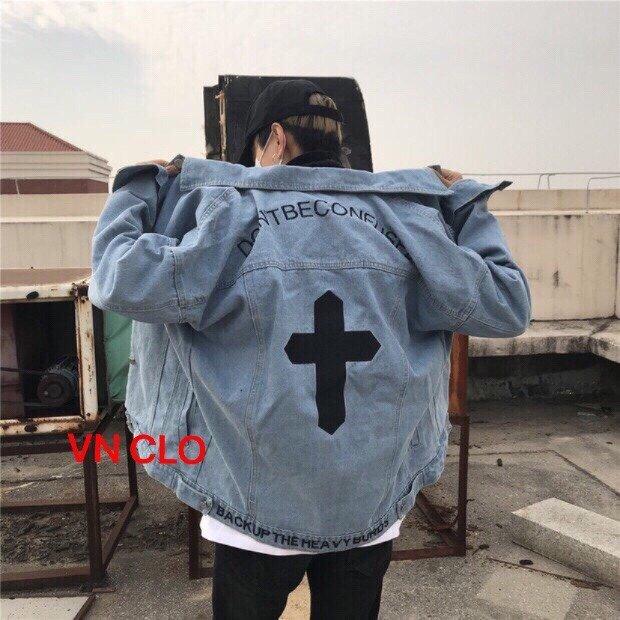 Áo khoác jean nam nữ in hình chữ thập cool - ngầu csj