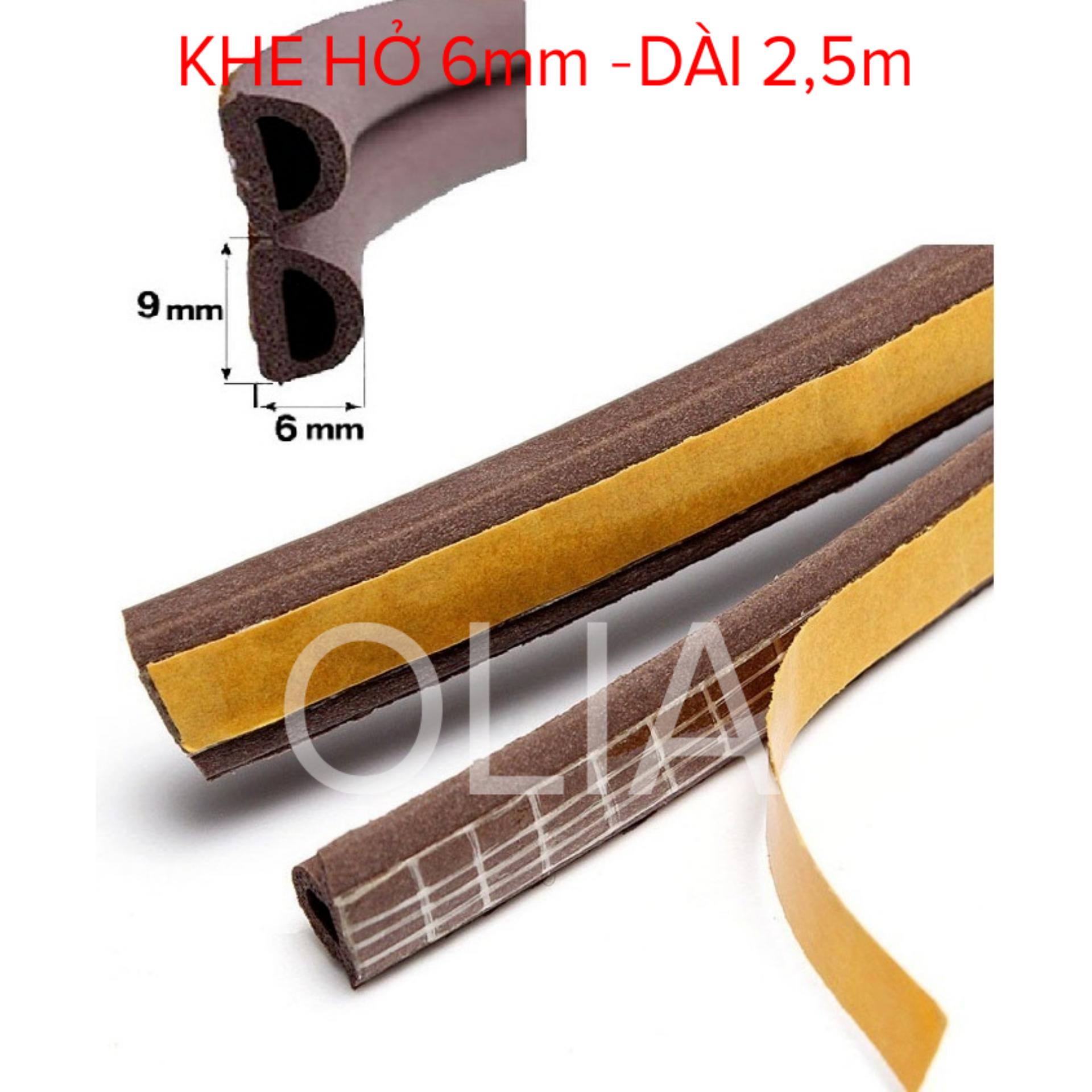 2,5m-Khe hở 6mm-Ron Cao Su Dán Khe Hở Cửa ngăn Bụi, Muỗi Giảm Âm-NÂU-OLIA-Gioăng dán cửa cao su