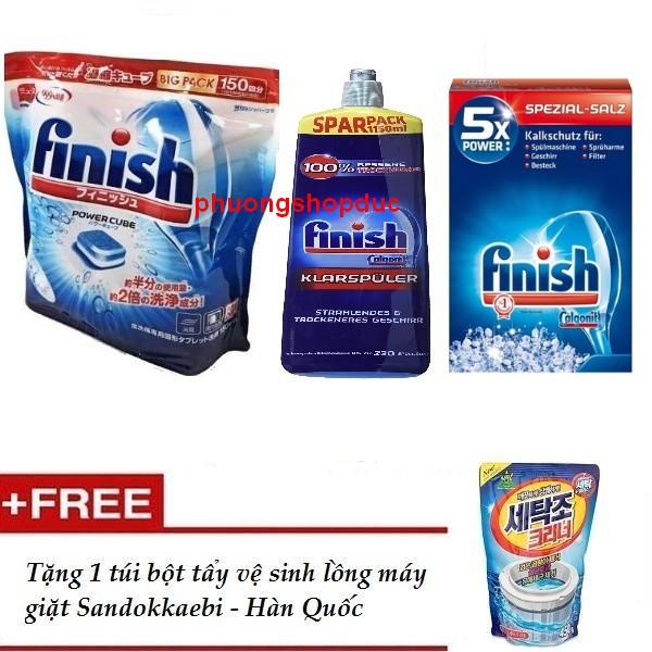 Combo viên rửa chén bát finish 150v + muối finish 1,2kg +bóng finish 1150ml TĐ somat alio tặng tẩy lồng máy giặt