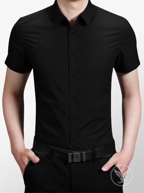 Áo sơ mi nam Cộc Tay Đen dáng body Hàn Quốc không nhăn, Áo sơ mi nam Ngắn Tay Đen