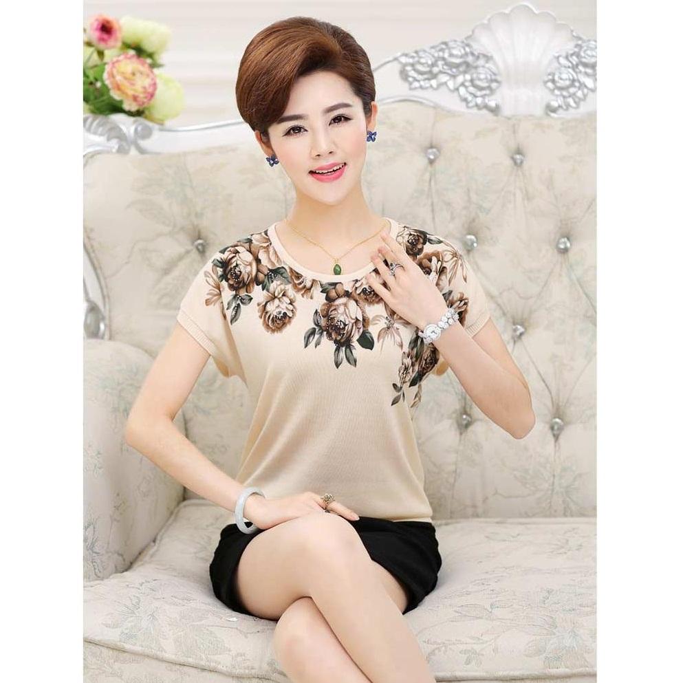 Hàng nhập : áo kiểu thun dệt kim, in hoạ tiết hoa đẹp – ak 143