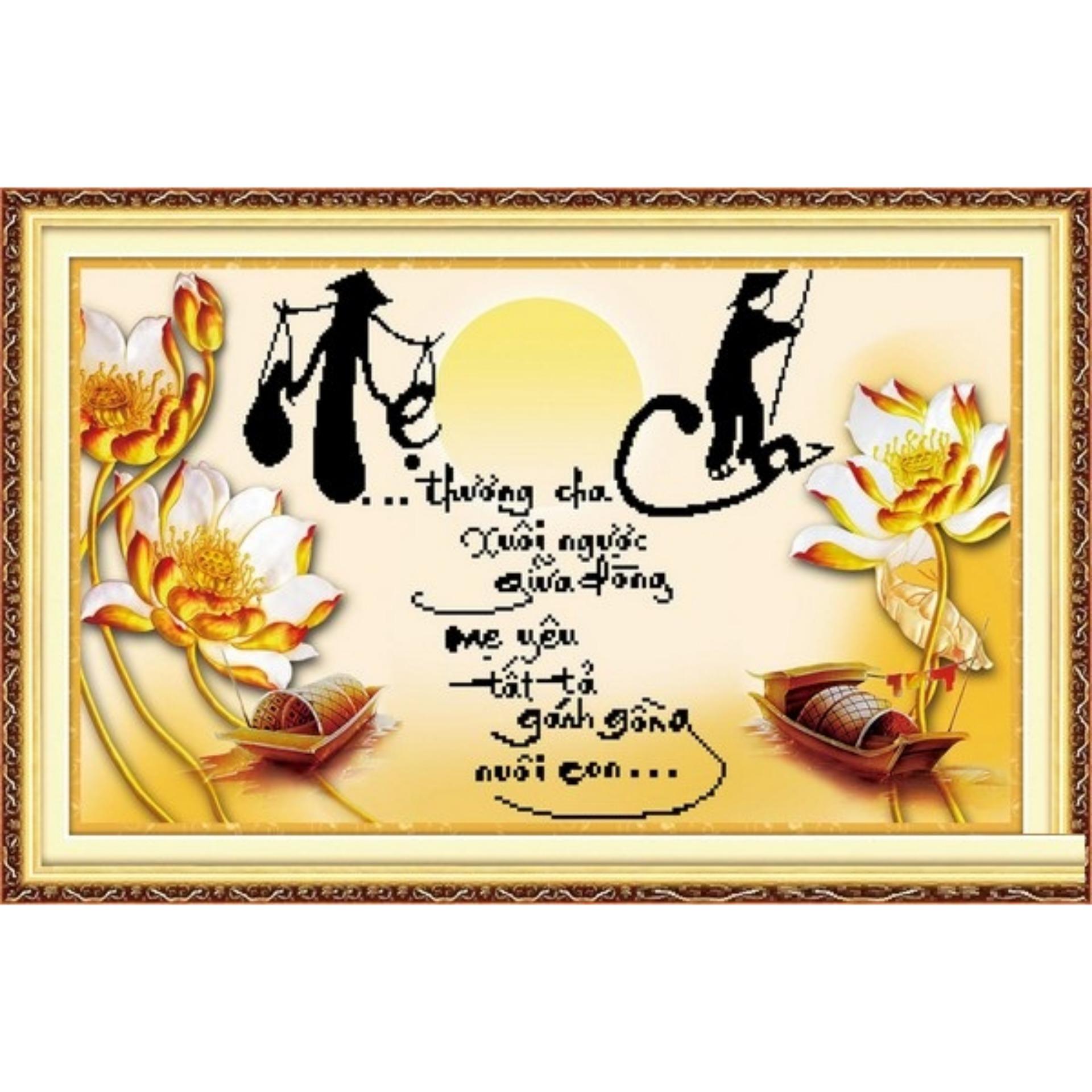 Tranh thêu chữ thập Cha mẹ DLH-222967. Bộ sản phẩm gồm: Kit, chat, chỉ thêu cao cấp, kéo và kim siêu tốc