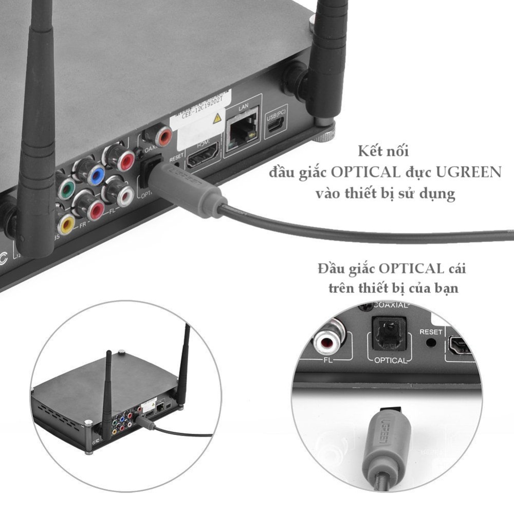 Dây audio quang Toslink truyền tải tín hiệu âm thanh với độ phân giải cực cao Hỗ trợ âm thanh Dolby Digital (5.17.1) AC3; DTS UGREEN AV122 Dây audio quang Toslink truyền tải tín hiệu âm thanh với độ phân giải cực cao Hỗ trợ âm thanh Dolby Digital (5.17.1) AC3; DTS UGREEN AV122