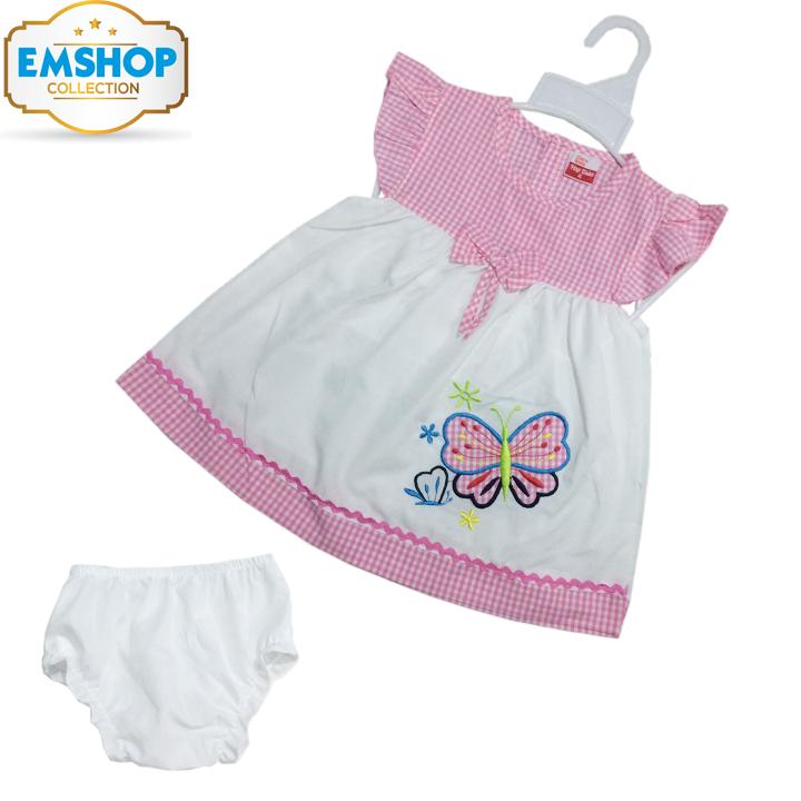 Đầm vải Kate cho bé từ 4-12 kg phối sọc kèm quần chip  ( Màu hồng)