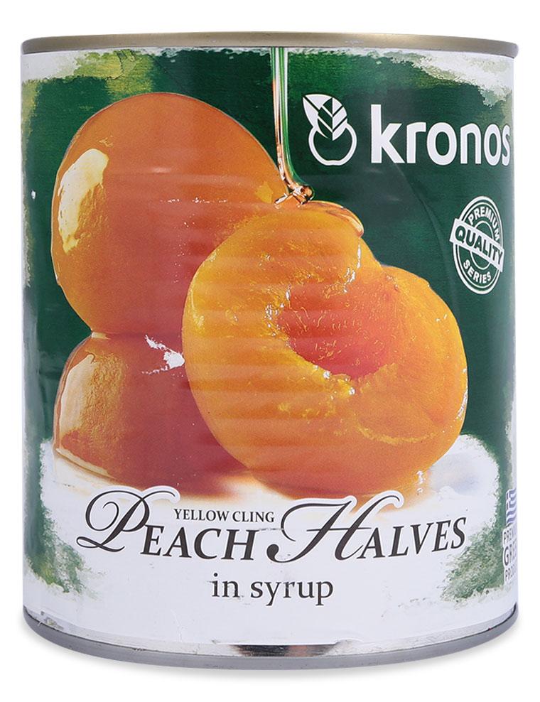 Trái Cây Kronos Yellow Cling Peach Halves In Syrup Lon 820 G